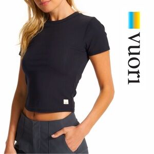 Vuori Black Ribbed Cropped Tee